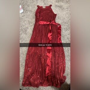 Red Sequin Dress with Satin Bow